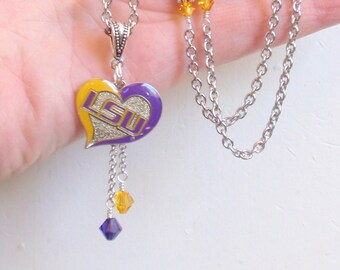 LSU Purple and Gold Crystal College Women's Charm Necklace