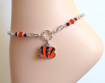 Cincinnati Bengals Orange and Black Crystal Adjustable Anklet