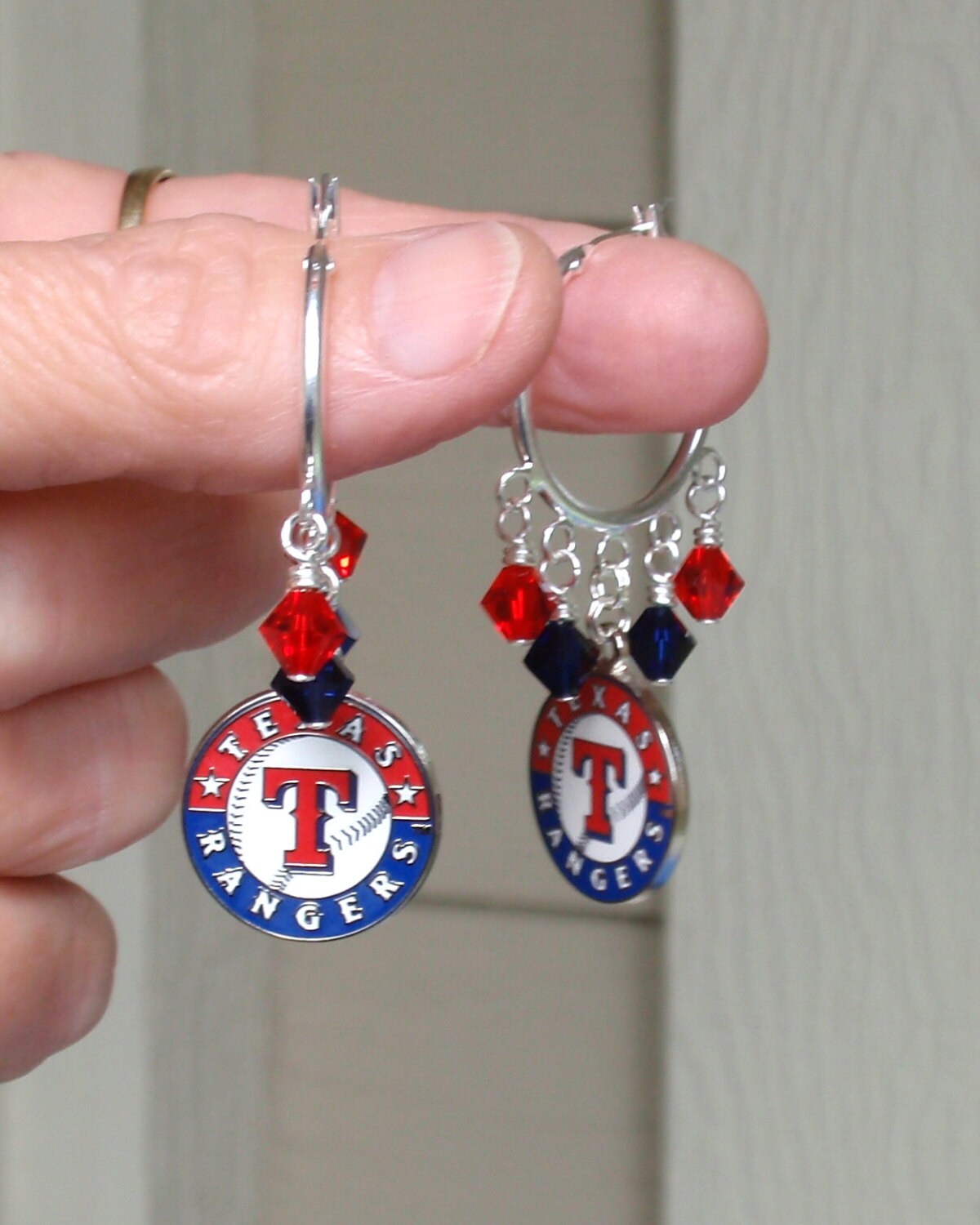Texas Rangers Earrings Rangers Bling Red and Navy Crystal