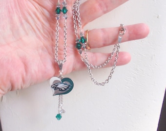 Philadelphia Eagles Green and Silver Crystal Charm Necklace