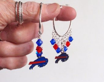 Buffalo Bills Blue and Red Crystal 32 mm Hoop Earrings