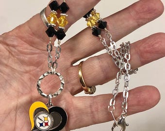 Pittsburgh Steelers Black and Gold Crystal Charm Necklace