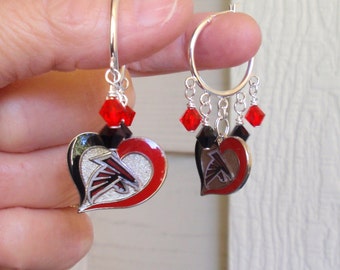 Atlanta Falcons Red and Black Crystal Women's Hoop Earrings