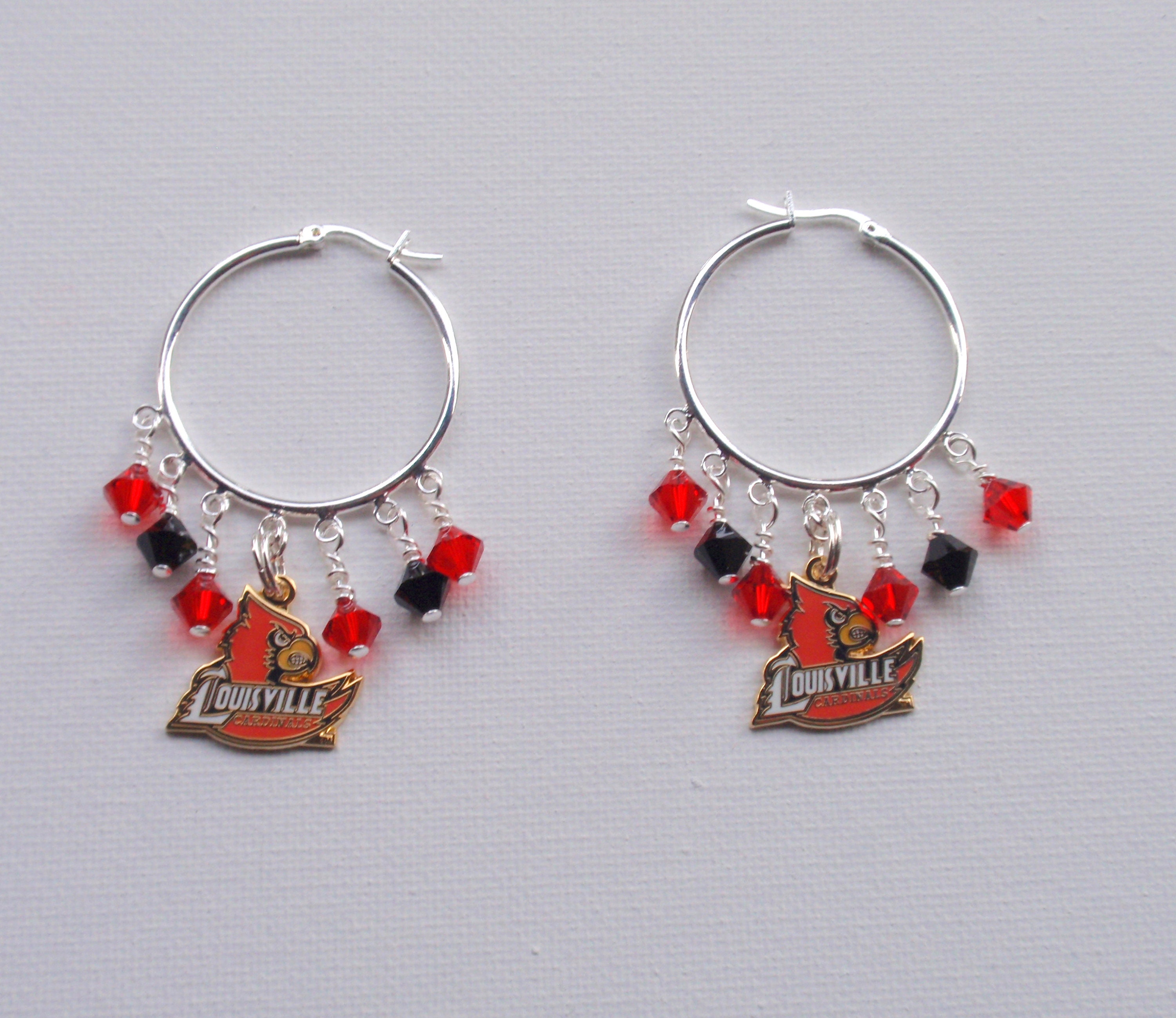 Louisville Cardinals Translucent Red Disc Silver Hoop Hook Earring Jewelry  UL