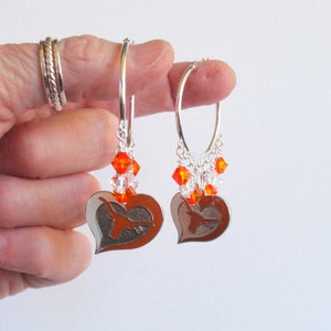 Texas Longhorns Orange and Clear Crystal 32 mm  Hoop Earrings