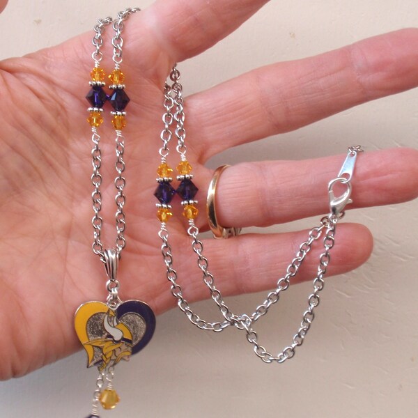 Minnesota Vikings Purple and Gold Crystal Charm Necklace