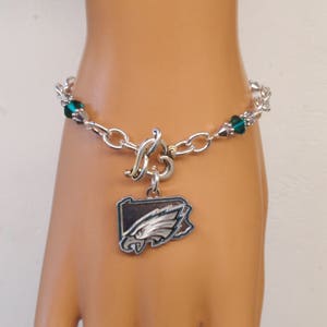 Philadelphia Eagles Green and Silver Crystal State Charm Bracelet
