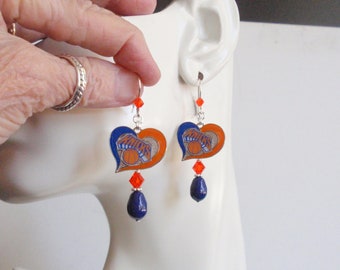 New York Knicks Blue Pearl Orange Crystal SS Ear Wire Earrings