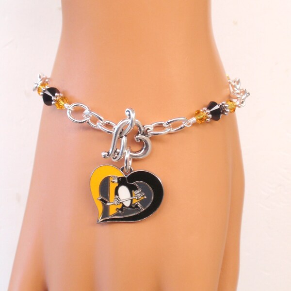 Pittsburgh Penguins Black and Gold Crystal Women's Charm Bracelet