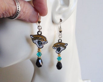 Jacksonville Jaguars Black Gold and Teal Crystal SS Ear Wire Earrings