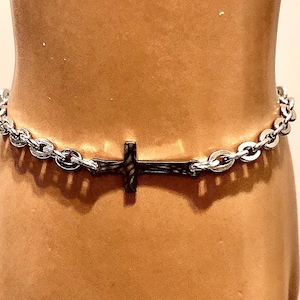 Stainless Steel Cross and Chain Bracelet