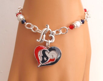 Houston Texans White pearl Red and Navy Crystal Charm Bracelet