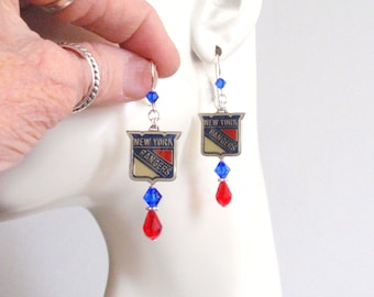 New York Rangers Red and Blue Crystal SS Ear Wire Earrings