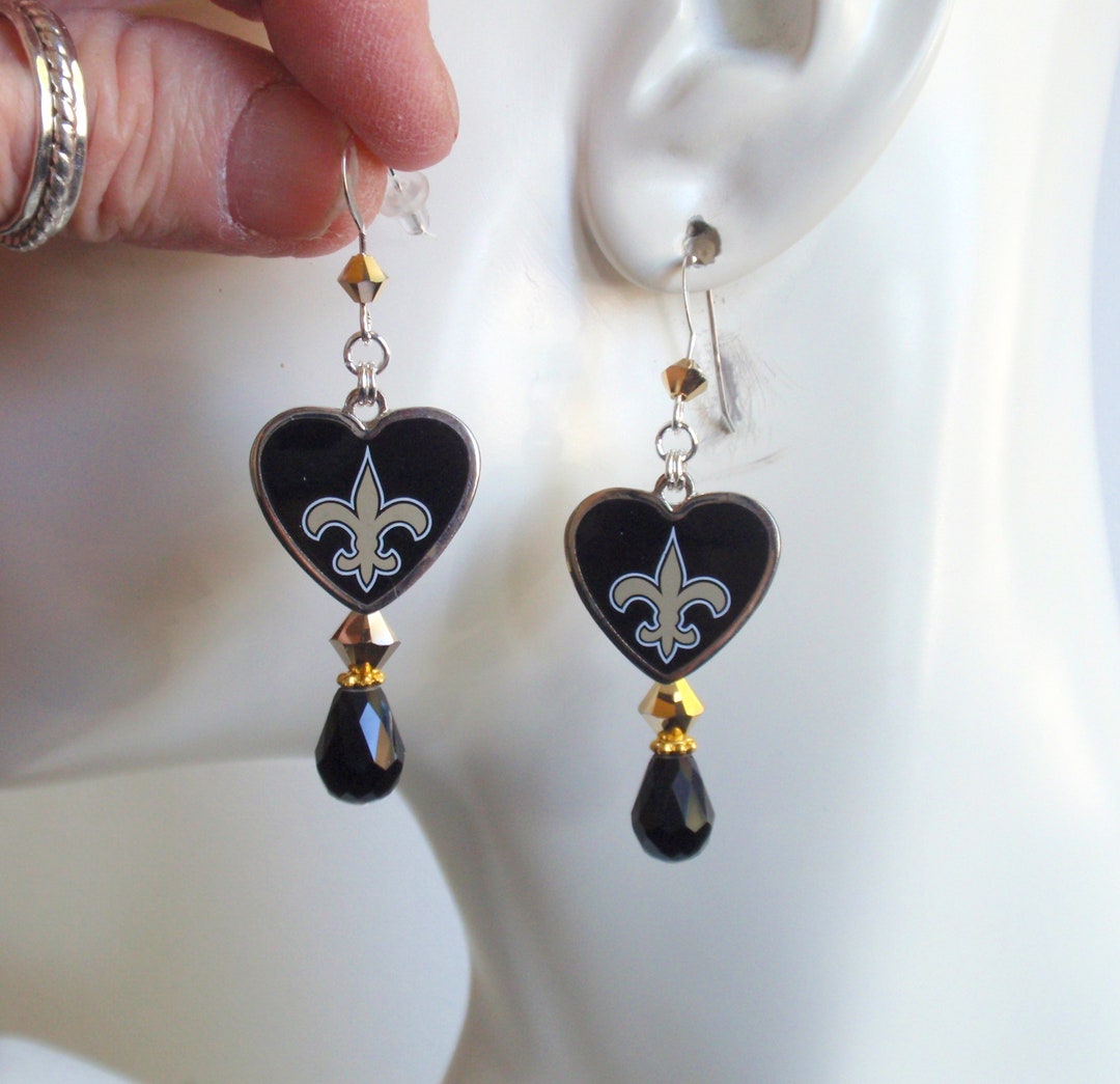 New Orleans Saints Black and Gold Crystal SS Ear Wire Earrings