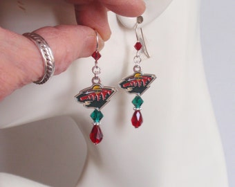 Minnesota Wild Red and Green Crystal SS Ear Wire Earrings