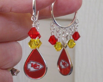KC Chiefs Red and Gold Crystal 23 mm Hoop Earrings