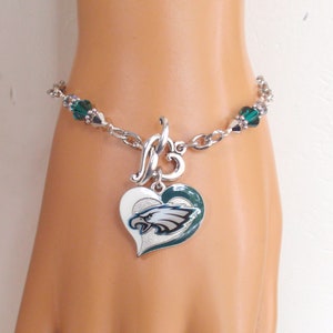 Philadelphia Eagles Green and Silver Crystal Charm Bracelet