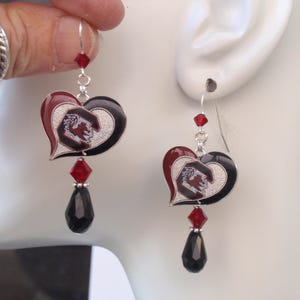 South Carolina Gamecocks Garnet and Black Crystal SS Ear Wires Earrings