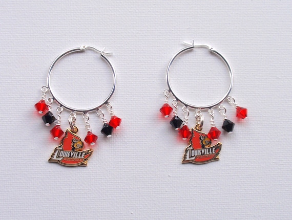 Louisville Cardinals Red and Black Crystal 32 mm Hoop Earrings