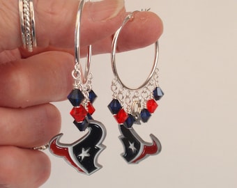 Houston Texans Navy and Red Crystal 32 mm Hoop Earrings