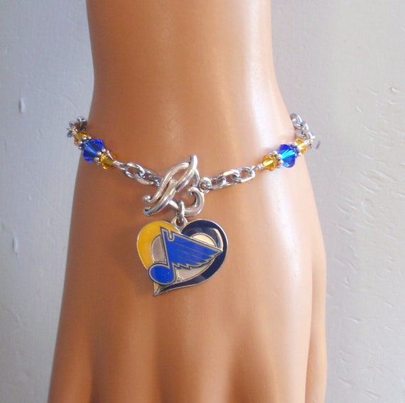 St Louis Blues Blue and Gold Crystal Women's Charm Bracelet
