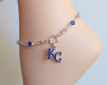 KC Royals Blue and Clear Crystal Adjustable Ankle Bracelet