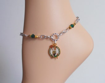 Boston Celtics Green and Gold Crystal Adjustable ankle Bracelet