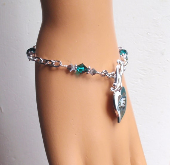 Philadelphia Eagles Green and Silver Crystal Charm Bracelet - Etsy