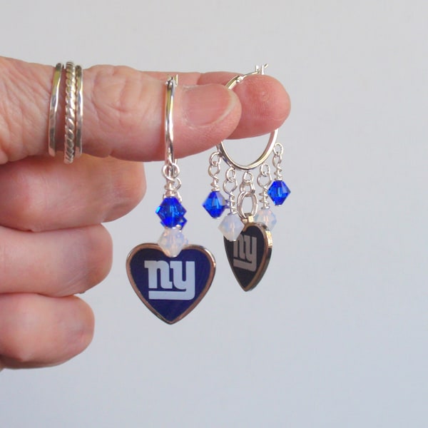 New York Giants Blue and White Opal Crystal 23 mm Hoop Earrings
