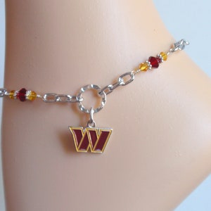 Washington Commanders Red and Gold Crystal Adjustable Anklet Bracelet