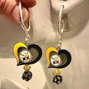 Pittsburgh Steelers Fancy Rhinestone and Gold Crystal Hoop Earrings