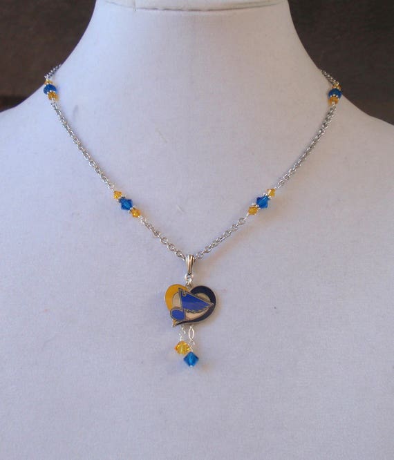 St Louis Blues Blue and Gold Crystal Charm Necklace