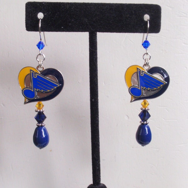 St Louis Blues Blue Pearl Blue and Gold Crystal Dangle Earrings