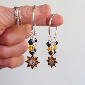 Pittsburgh Steelers Black and Gold Crystal 32 mm Hoop Earrings