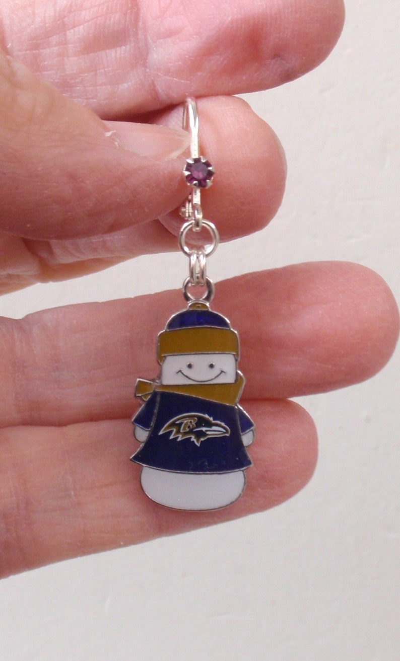 Ravens Jewelry Pro Football Ravens Bling Accessory Purple Crystal Leverback Snowman Earrings Baltimore Ravens Earrings Christmas