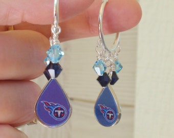 Tennessee Titans Aqua and Navy Crystal 23 mm Hoop Earrings