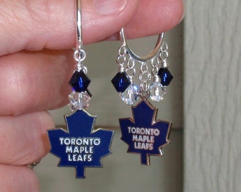 Toronto Maple Leafs Navy and Clear Crystal Earrings