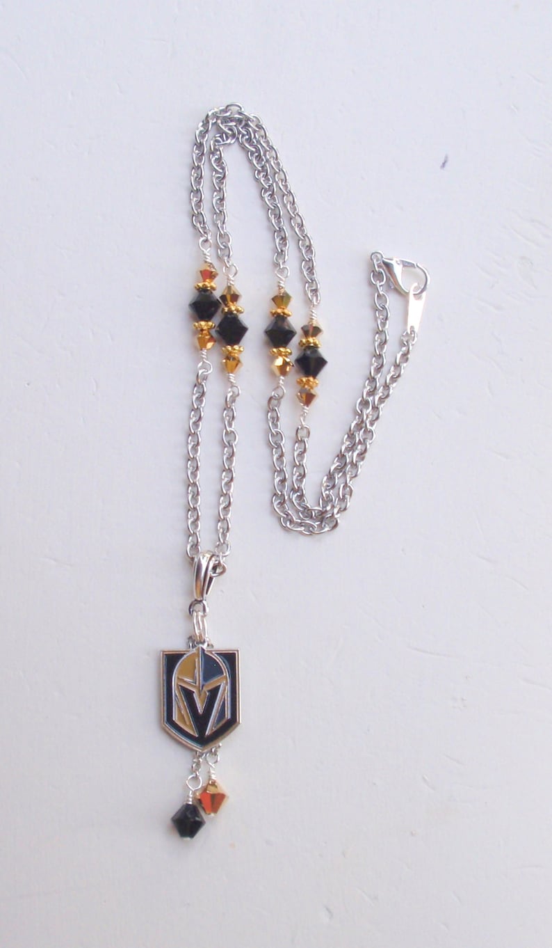 Las Vegas Golden Knights Black and Gold Crystal Pro Ice Hockey VGK Women/'s Charm Necklace
