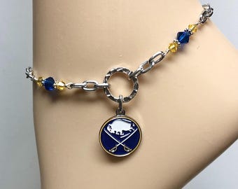 Buffalo Sabres Blue and Gold Crystal Adjustable Anklet Bracelet