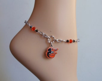 Baltimore Orioles Orange and Black Crystal Adjustable Ankle Bracelet