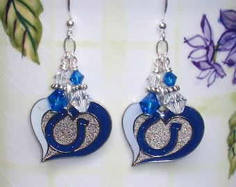 Indianapolis Colts Blue and Clear Crystal Dangle Earrings