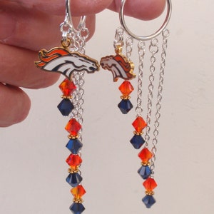 Denver Broncos Orange and Navy Crystal Long Earrings