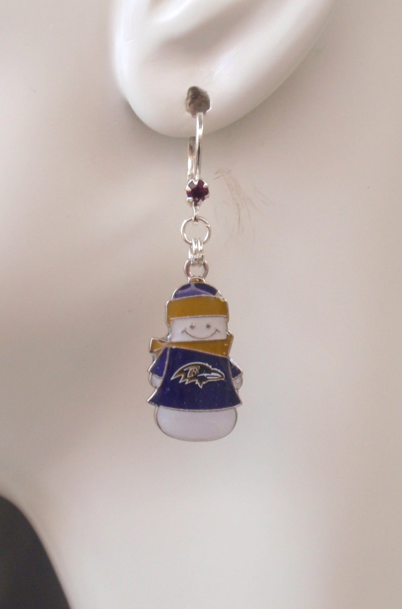 Ravens Jewelry Pro Football Ravens Bling Accessory Purple Crystal Leverback Snowman Earrings Baltimore Ravens Earrings Christmas