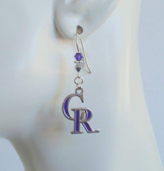 Colorado Rockies Purple and Silver Crystal Pro Baseball Women/'s Fan Earrings