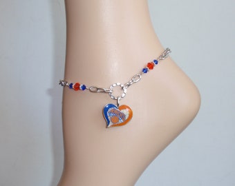 New York Knicks Orange and Blue Crystal Adjustable anklet Bracelet