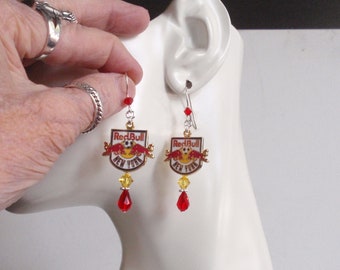 New York Red Bulls Red and Gold Crystal SS Ear Wire Dangle Earrings