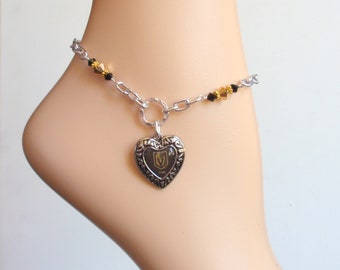 Las Vegas Golden Knights Black and Gold Crystal Adjustable Anklet