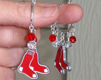 Boston Red Sox Red and Clear Crystal 23 mm Hoop Earrings