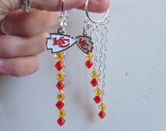 Kansas City Chiefs Red and Gold Crystal Long Earrings