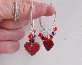 LA Angels Red and Navy Crystal 32 mm Hoop Earrings